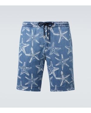 Vilebrequin Shorts Di Jeans Con Stampa - Blu