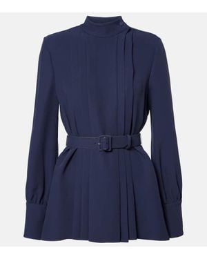 Valentino Cady Couture Pleated Belted Blouse - Blue