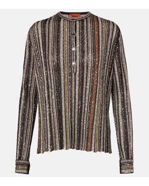 Missoni Striped Lame Henley Shirt - Black