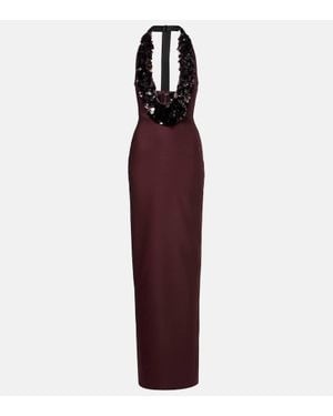 David Koma Sequined Halterneck Wool-Blend Gown - Purple