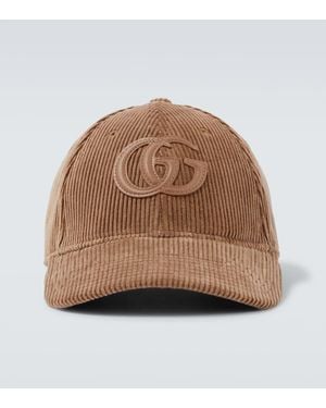Gucci Double G Cotton Corduroy Baseball Cap - Brown