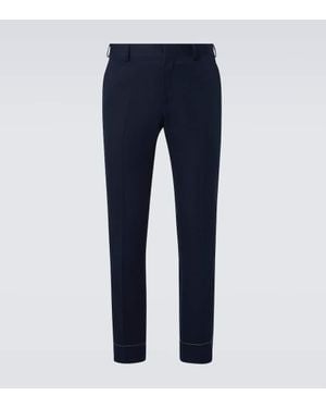 Brioni Pienza Linen And Cotton Straight Trousers - Blue