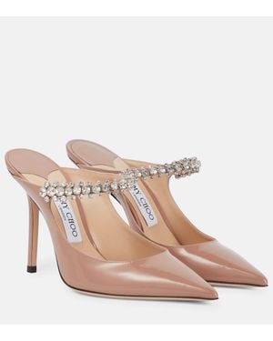 Jimmy Choo Antique Rose Bing 100 Crystal-Embellished Patent-Leather Mules/Slides - Natural
