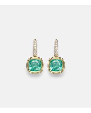 Octavia Elizabeth Ohrringe Aus 18Kt Gelbgold Mit Diamanten Und Smaragden - Weiß