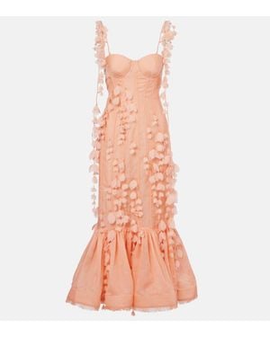 Zimmermann Dawning Linen And Silk Midi Dress - Pink