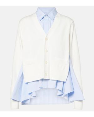 Sacai Cardigan En Popelin De Mezcla De Algodon - Blanco