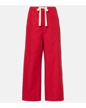 Max Mara Argento Cotton Wide-Leg Pants - Red