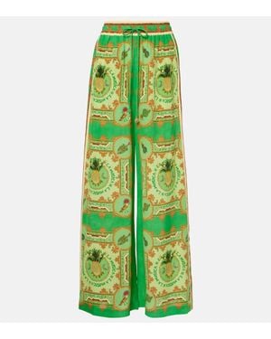 ALÉMAIS La Musica Printed Silk Palazzo Pants - Green