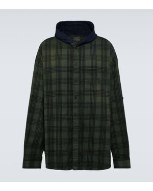 Balenciaga Hooded Plaid Shirt - Green