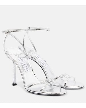 Jimmy Choo Leo 100 Snake-Effect Leather Sandals - White
