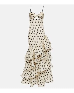 Johanna Ortiz Ruffled Polka-Dot Silk Gown - White
