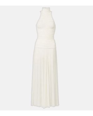 Magda Butrym Ruched Sheer High-Neck Maxi Dress - White