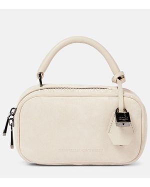 Brunello Cucinelli Cabas Foulard Mini En Daim - Neutre
