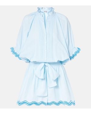 Juliet Dunn Embroidered Cotton And Linen Minidress - Blue