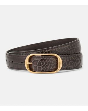 Nili Lotan Reine Croc-Effect Patent Leather Belt - Black