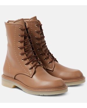 Max Mara Schnuerstiefel Aus Leder - Braun