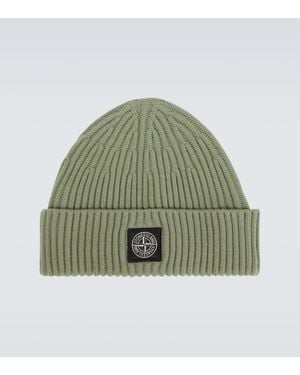 Stone Island Compass Ribbed-Knit Virgin Wool Beanie - Green