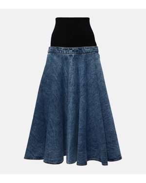 Alaïa Alaïa jupe midi bleue en denim à bande en tricot