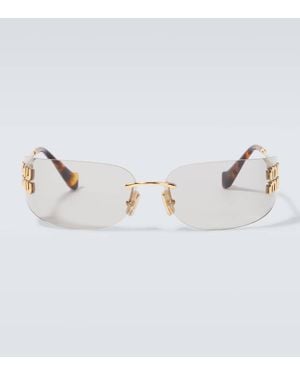 Miu Miu Logo Oval Sunglasses - Metallic