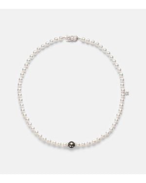 Mikimoto Collar De Oro Blanco De 18 Ct Con Perlas Y Diamantes