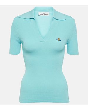 Vivienne Westwood Marina Ribbed-Knit Cotton Polo Shirt - Blue