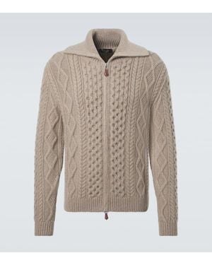 Loro Piana Aran Cashmere Zip-Up Sweater - Natural