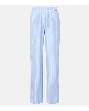 Miu Miu Striped Cotton Poplin Wide-Leg Trousers - Blue