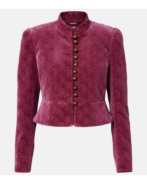 Chloé Floral Cropped Cotton Velvet Jacket - Red