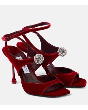 Jimmy Choo Orb 95 Velvet Sandal - Red