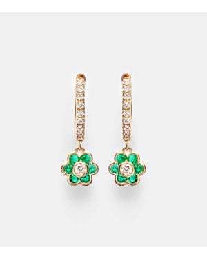 Anita Ko Ohrringe Flora Aus 18Kt Gelbgold Mit Diamanten Und Smaragden - Weiß