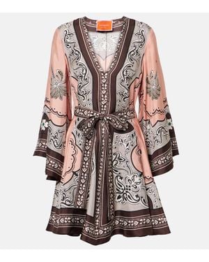 La DoubleJ Magnifico Printed Silk Twill Minidress - Brown