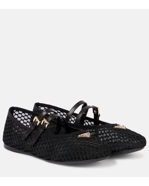 Prada Ballerinas Aus Mesh Mit Leder - Schwarz