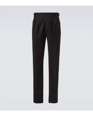 Rubinacci Virgin Wool Flannel Tapered Trousers - Black