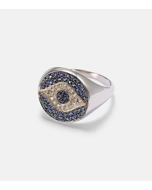 Ileana Makri Anillo Dawn Chevalier De Oro Blanco De 18 Ct Con Diamantes Y Zafiros - Azul