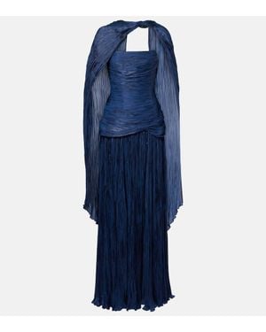 Marmar Halim Pleated Caped Corset Gown - Blue