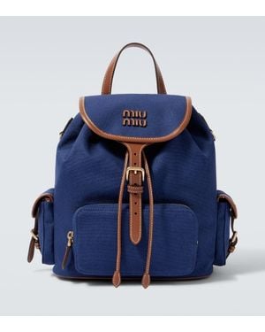 Miu Miu Sac A Dos En Toile Et Cuir - Bleu
