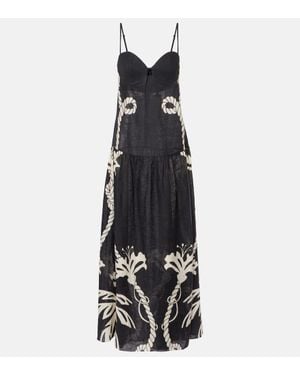 Johanna Ortiz Printed Linen Maxi Dress - Black