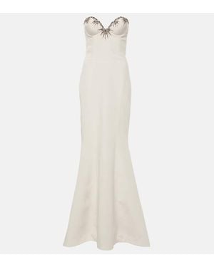 Miss Sohee Verziertes Maxikleid Iris Aus Seide - Weiß