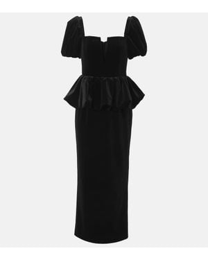 Self-Portrait Peplum Velvet Midi Dress - Black