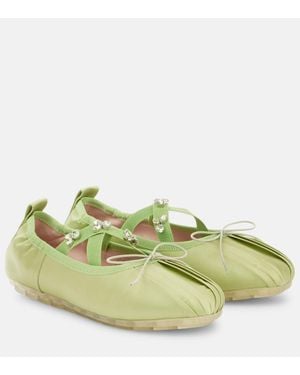 Simone Rocha Ballerines Grip En Satin A Ornements - Vert