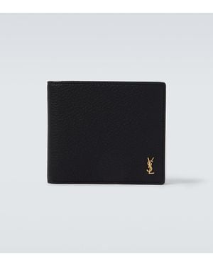Saint Laurent Tiny Cassandre East/West Leather Wallet - Black