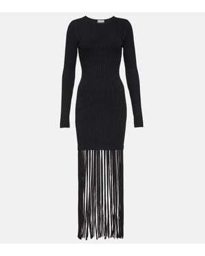 Ganni Knitted Dress With Fringes - Black