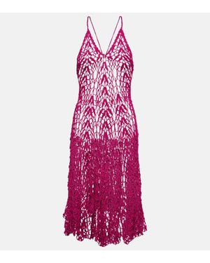 Anna Kosturova Open-Knit Cotton Midi Dress - Purple