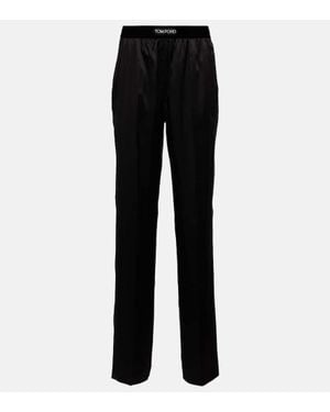 Tom Ford High-Rise Silk-Blend Satin Pants - Black