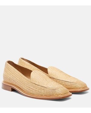 Souliers Martinez Rio Leather-Trimmed Raffia Loafers - Natural
