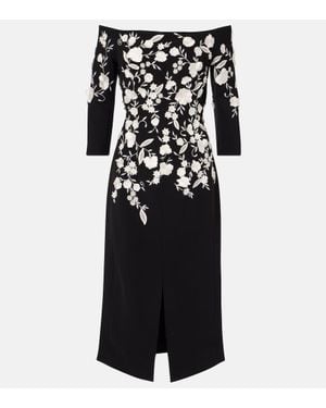 Carolina Herrera Embroidered Off-Shoulder Midi Dress - Black