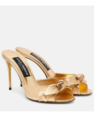 Dolce & Gabbana Bow-Detail Metallic Leather Mules