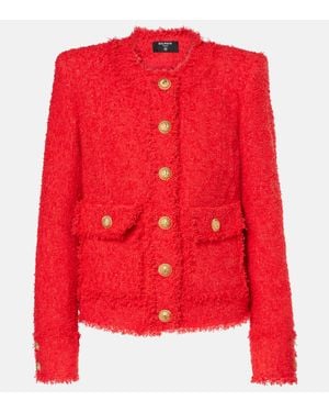 Balmain Cropped Tweed Jacket - Red