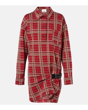 Isabel Marant Blandia Belted Plaid Cotton Shirt Dress - Red