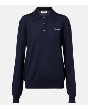 Miu Miu Polopullover Aus Schurwolle - Blau